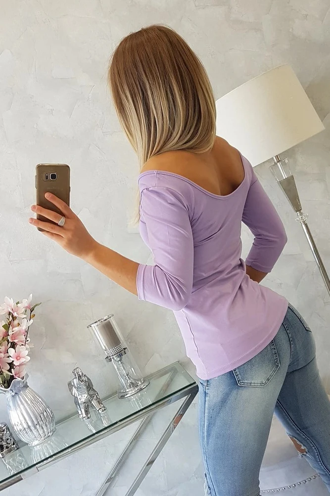 Moteriška medvilninė palaidinė su apvalia iškirpte, violetinė