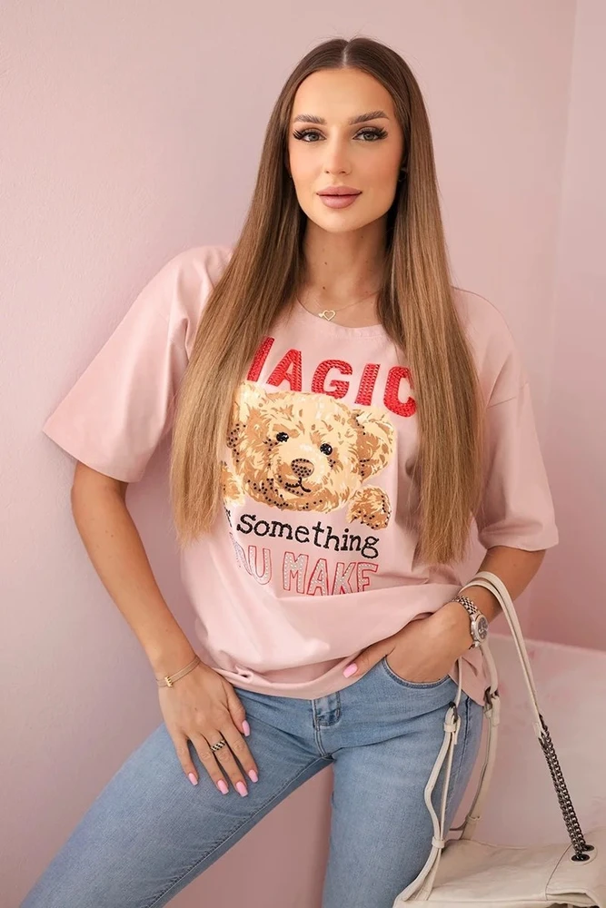 Moteriška medvilninė palaidinė su „Magic“ raštu, blyškiai rožinė