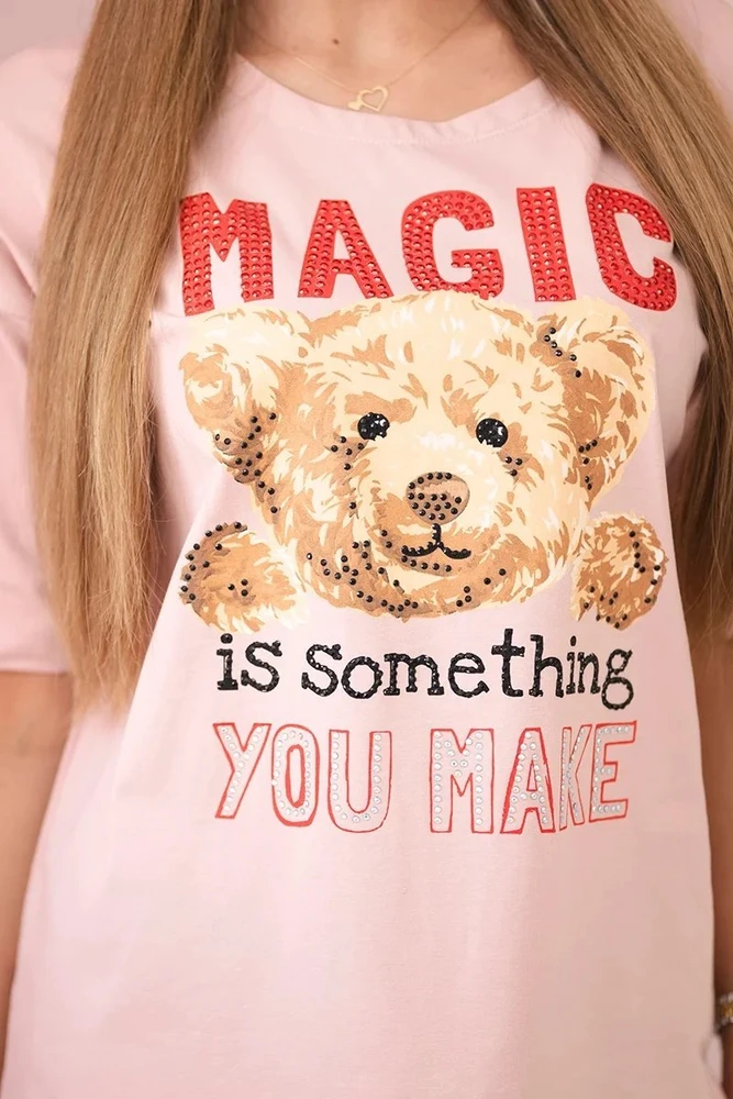 Moteriška medvilninė palaidinė su „Magic“ raštu, blyškiai rožinė