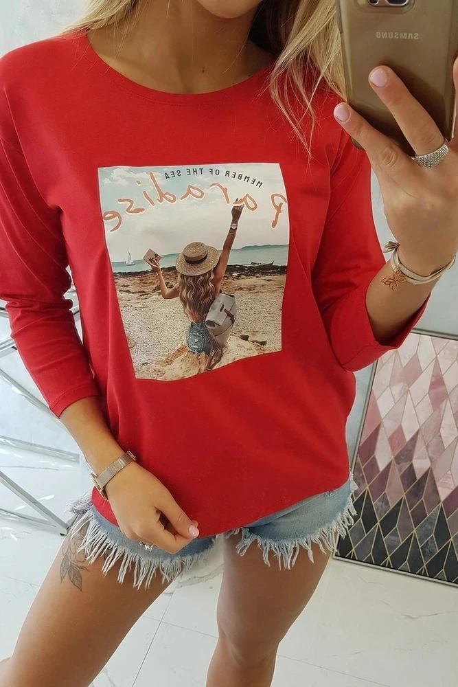 Moteriška medvilninė palaidinė su „Paradise“ raštu, raudona