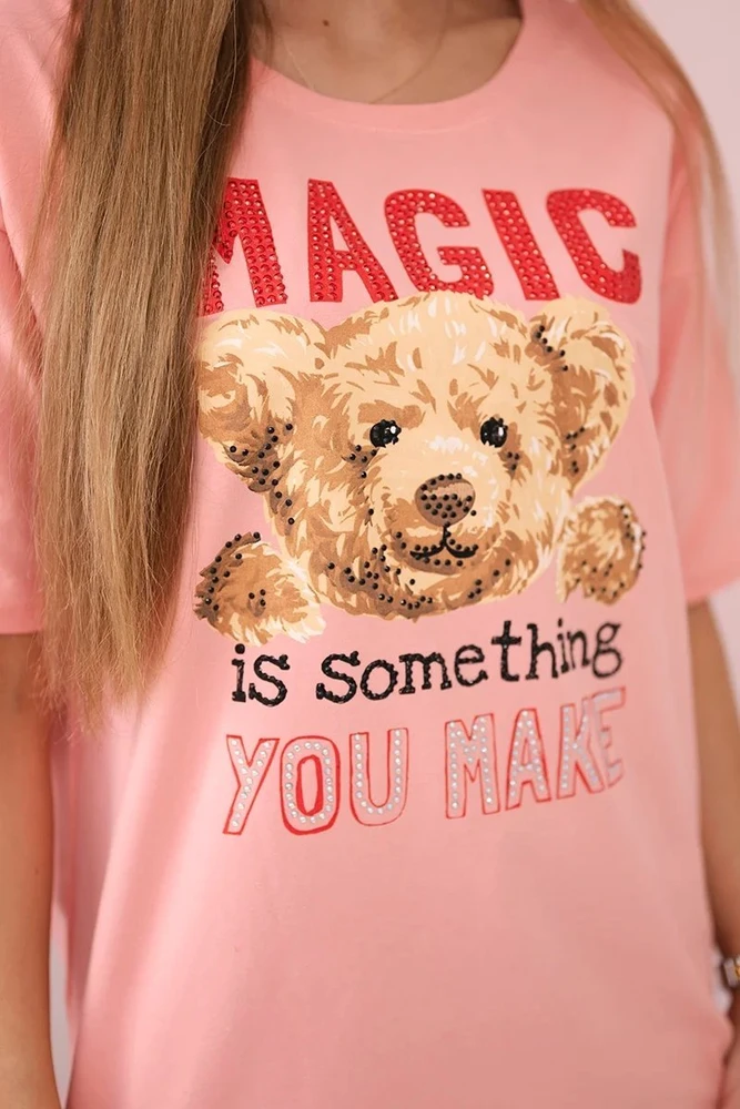 Moteriška medvilninė palaidinė su raštu Magic, persikinė