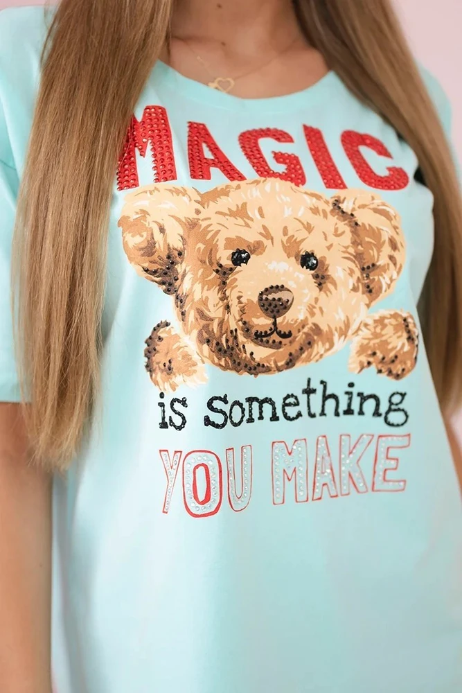 Moteriška medvilninė palaidinė su raštu Magic, mėtinė