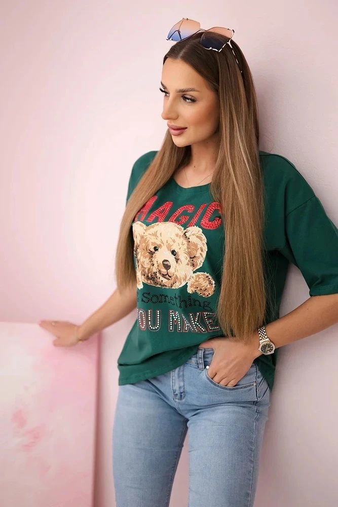 Moteriška medvilninė palaidinė su raštu Magic, žalia