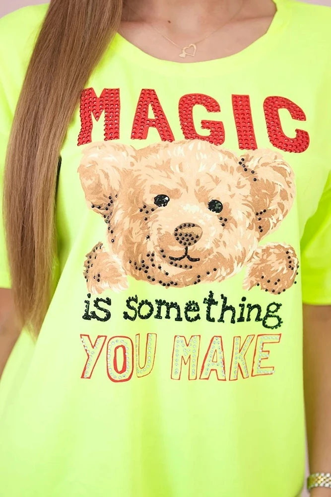 Moteriška medvilninė palaidinė su raštu Magic, geltona