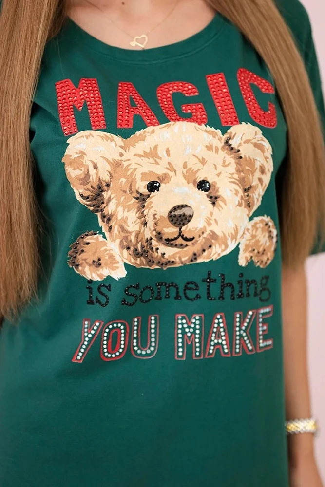 Moteriška medvilninė palaidinė su raštu Magic, žalia