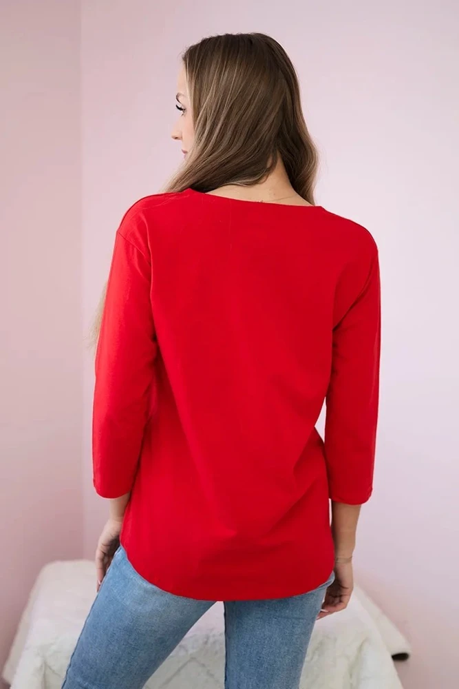 Moteriška medvilninė palaidinė su raštu Star Style, raudona