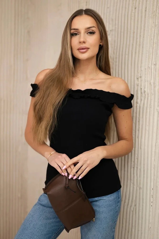 Moteriška medvilninė palaidinė su raukiniais, 53 cm, juoda