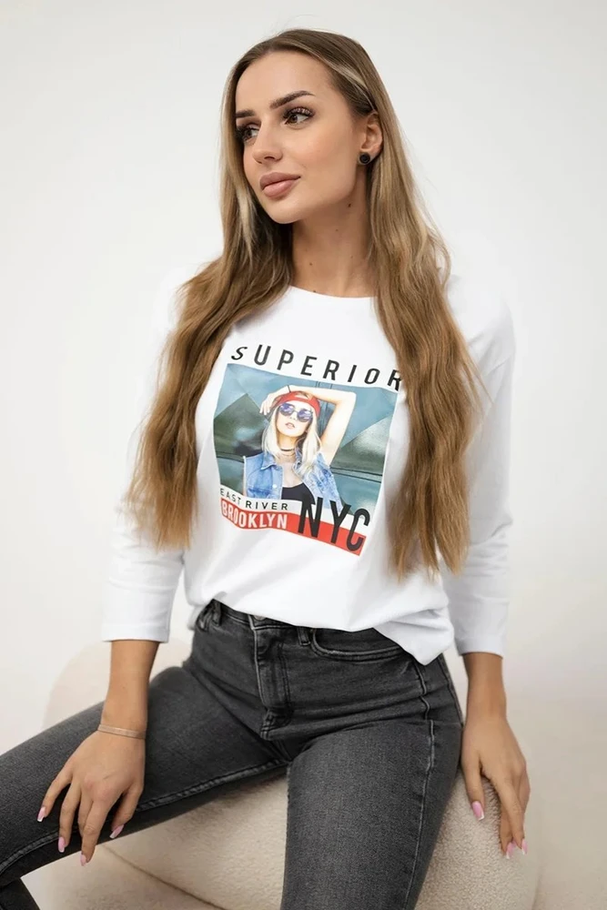 Moteriška medvilninė palaidinė su spaudu „Superior“, balta