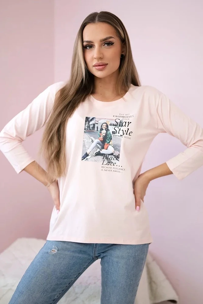 Moteriška medvilninė palaidinė su „Star Style“ užrašu, pudros rožinė