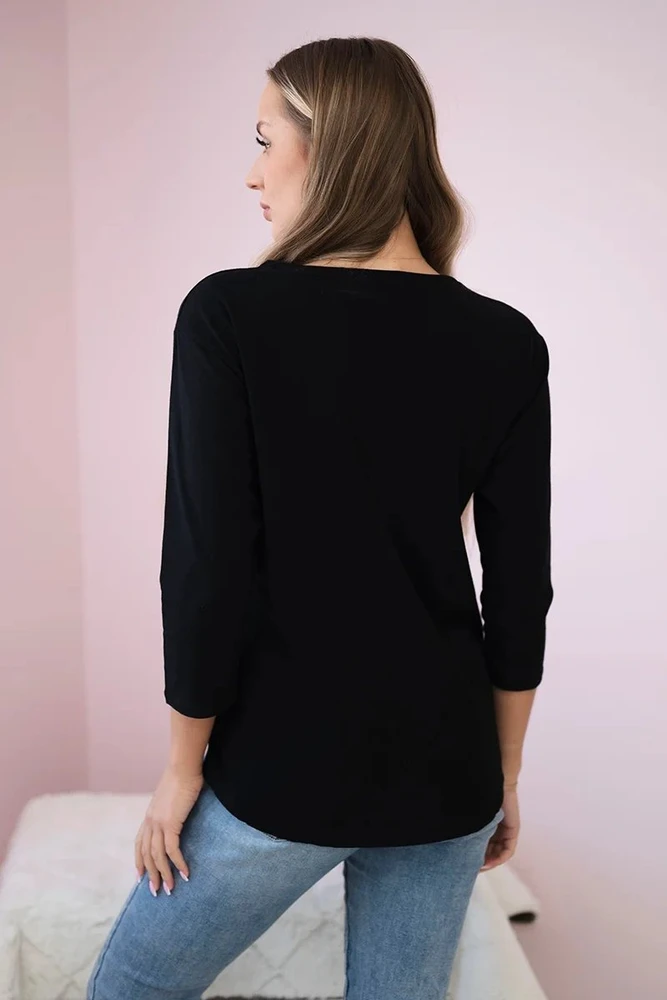 Moteriška medvilninė palaidinė su „Star Style“ raštu, juoda