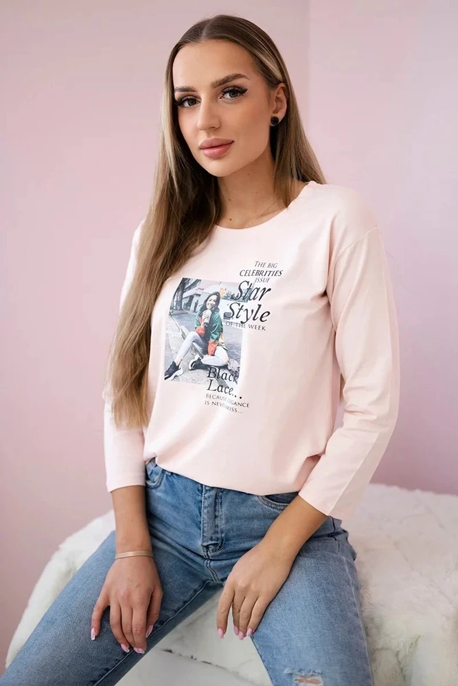 Moteriška medvilninė palaidinė su „Star Style“ užrašu, pudros rožinė