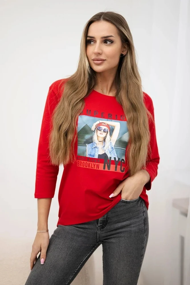 Moteriška medvilninė palaidinė su užrašu „Superior“, raudona