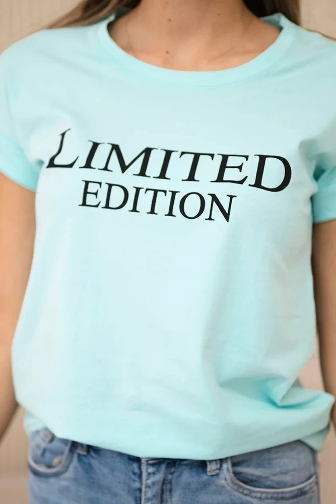 Moteriška medvilninė palaidinė su užrašu „Limited edition“, mėtinė