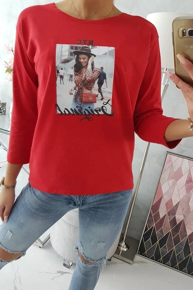 Moteriška medvilninė palaidinė su užrašu „Original“, raudona