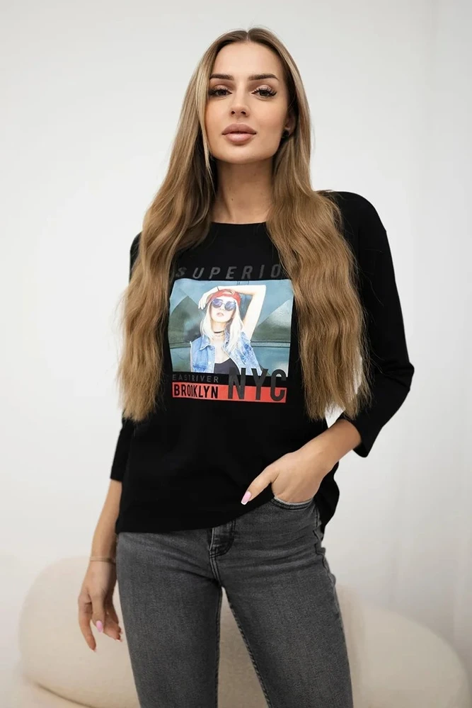 Moteriška medvilninė palaidinė su užrašu „Superior“, juoda