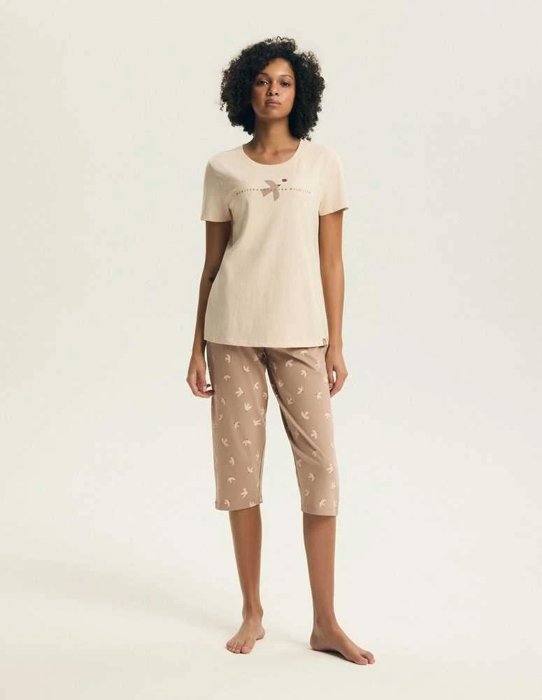Moteriška medvilninė pižama 3/4 kelnėmis Eluna