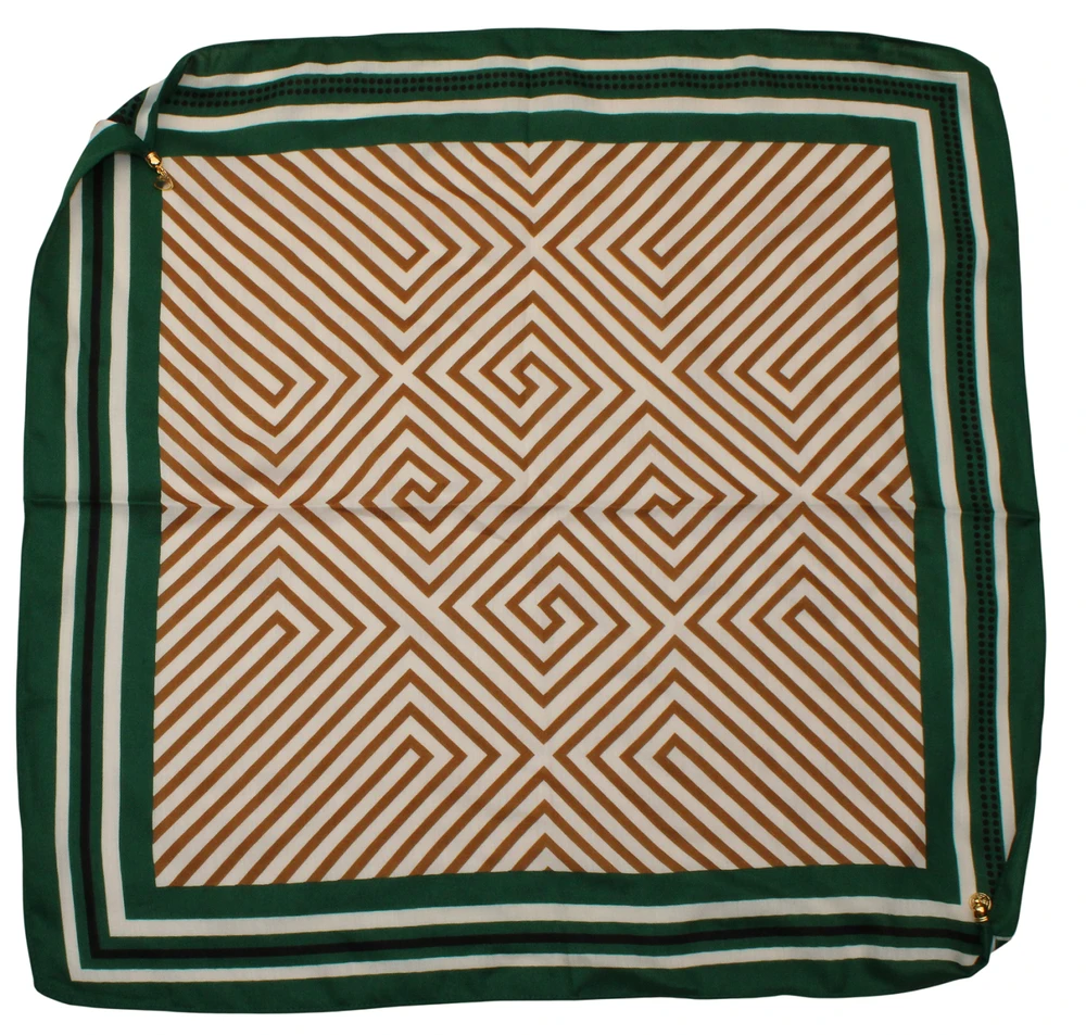 Moteriška medvilninė skarelė su magnetiniu užsegimu, geometrinis raštas, žalia / ruda