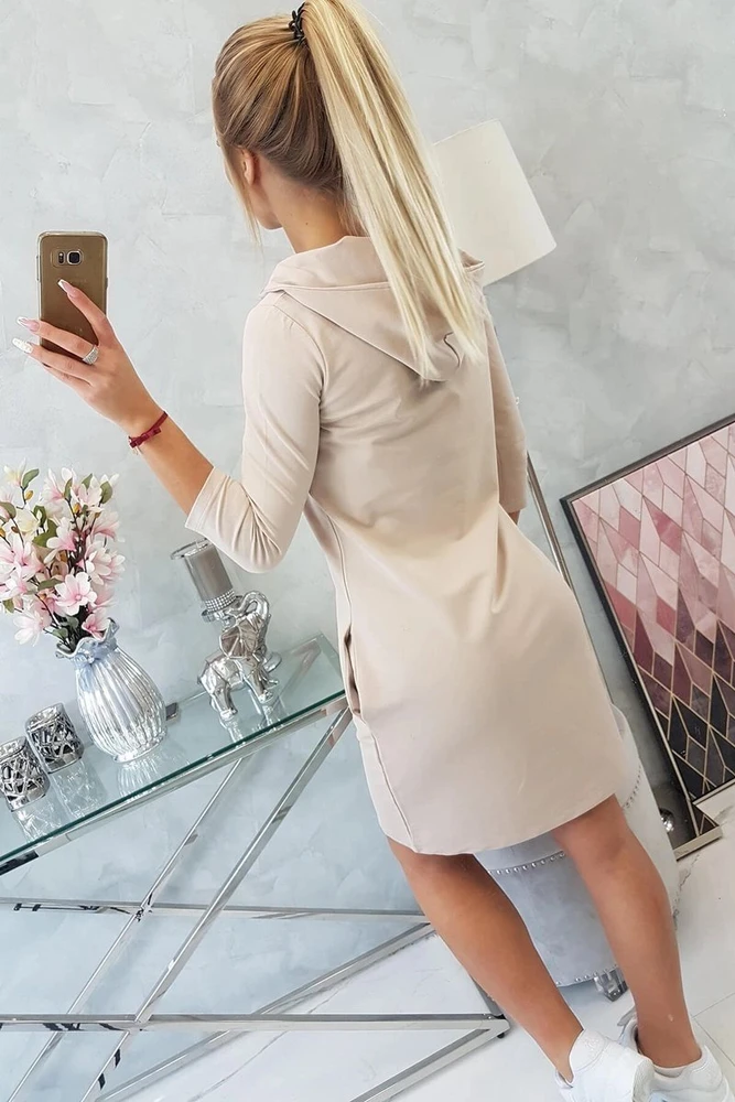 Moteriška medvilninė suknelė su gobtuvu, smėlio