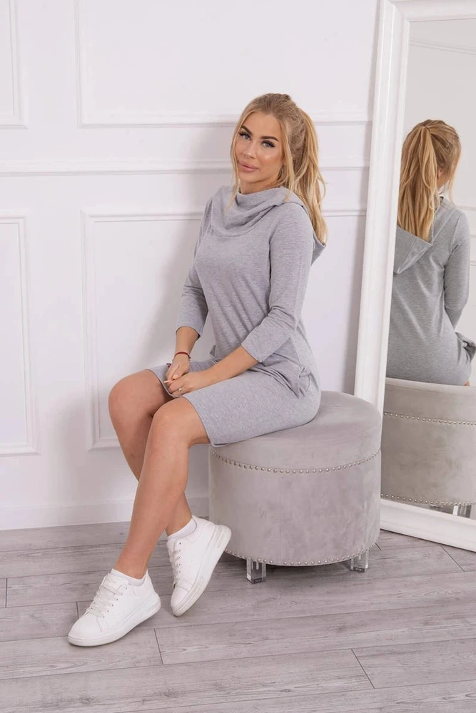 Moteriška medvilninė suknelė su gobtuvu, 92 cm, pilka