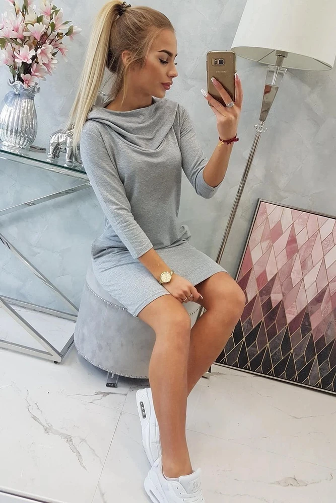 Moteriška medvilninė suknelė su gobtuvu, 92 cm, pilka