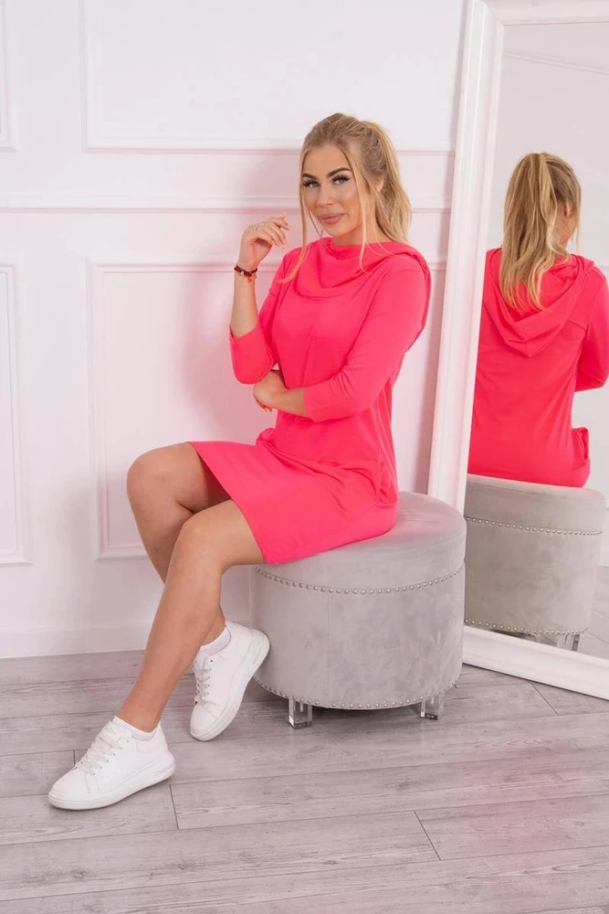 Moteriška medvilninė suknelė su gobtuvu, rožinė