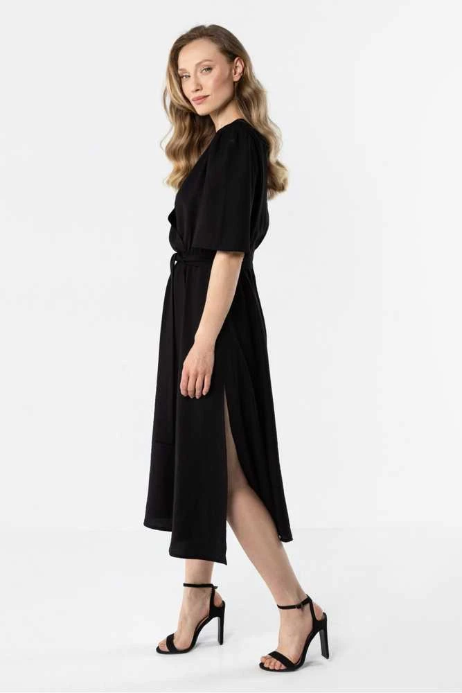 Moteriška midi suknelė iš viskozės su surišimu awama