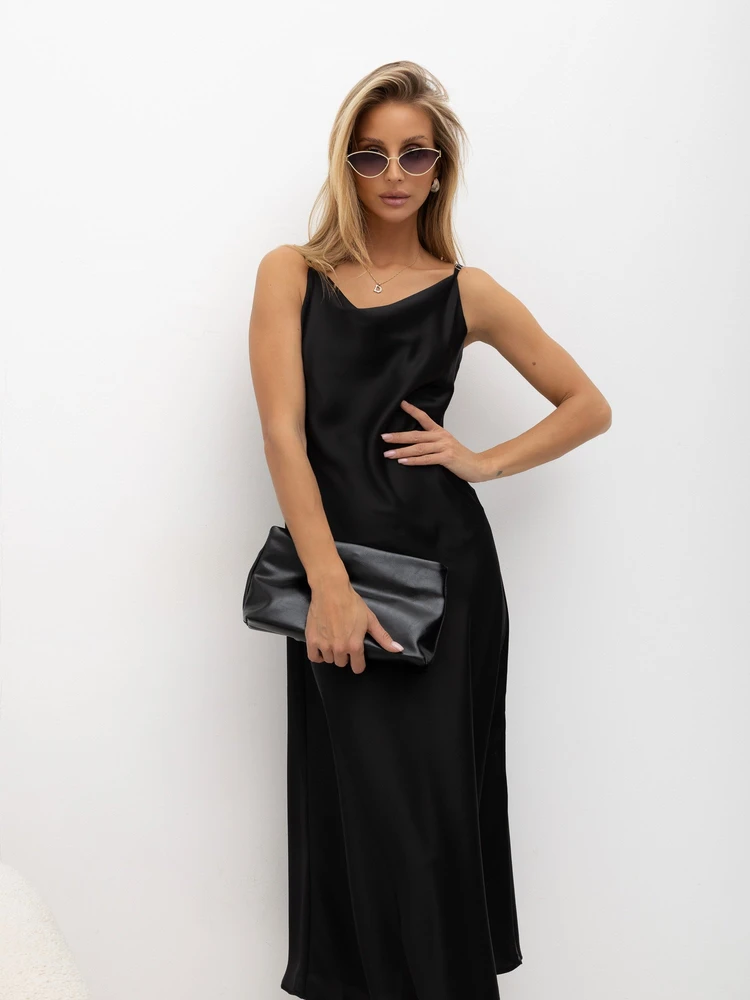 Moteriška midi suknelė su krintančia iškirpte Italy Moda, juoda