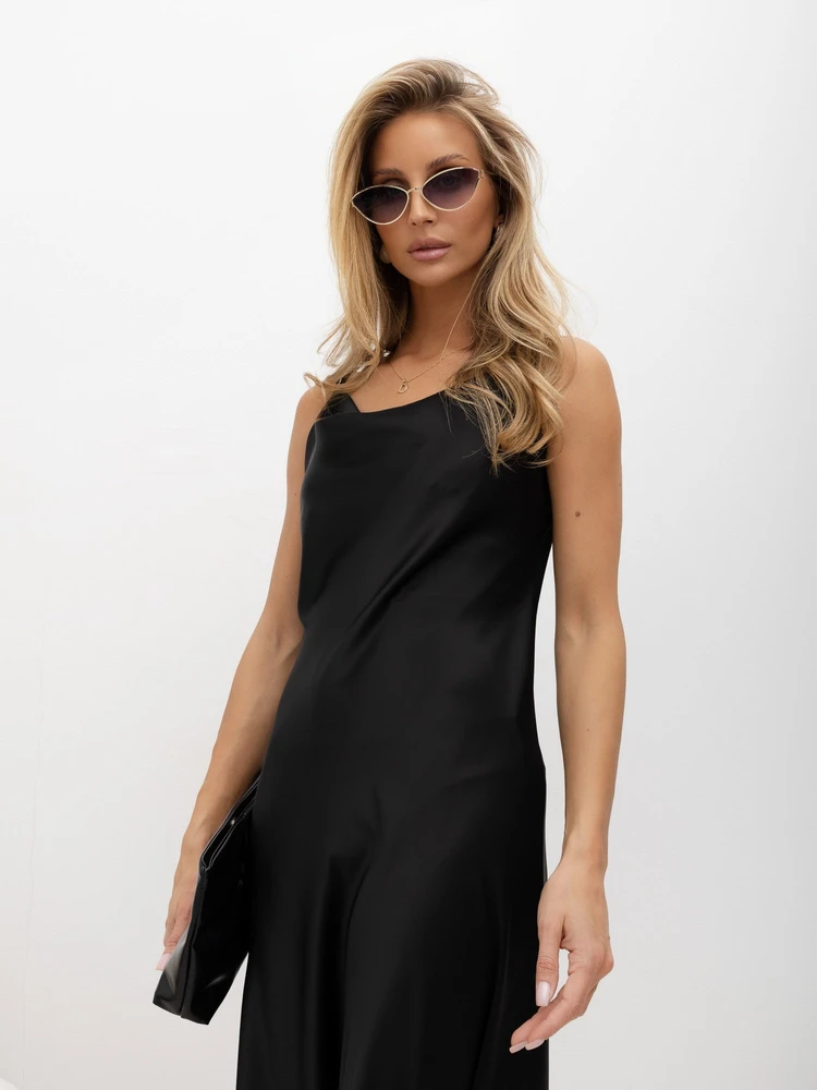Moteriška midi suknelė su krintančia iškirpte Italy Moda, juoda