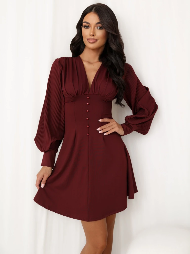 Moteriška mini suknelė su V formos iškirpte Italy Moda, bordo