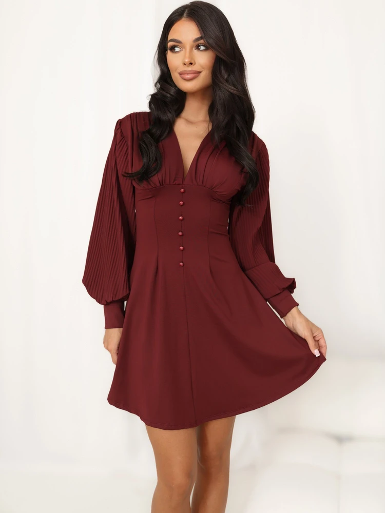Moteriška mini suknelė su V formos iškirpte Italy Moda, bordo