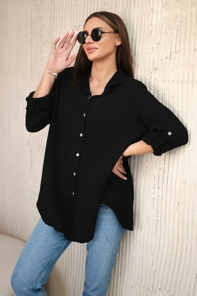 Moteriška mušlino palaidinė oversize, juodos spalvos