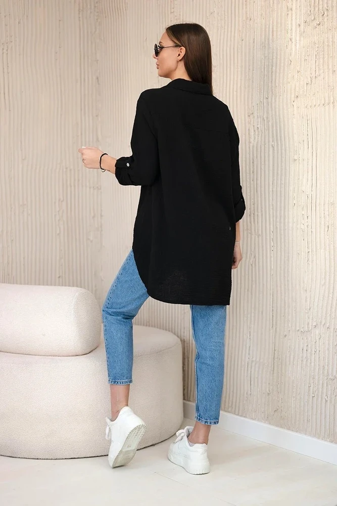 Moteriška mušlino palaidinė oversize, juodos spalvos