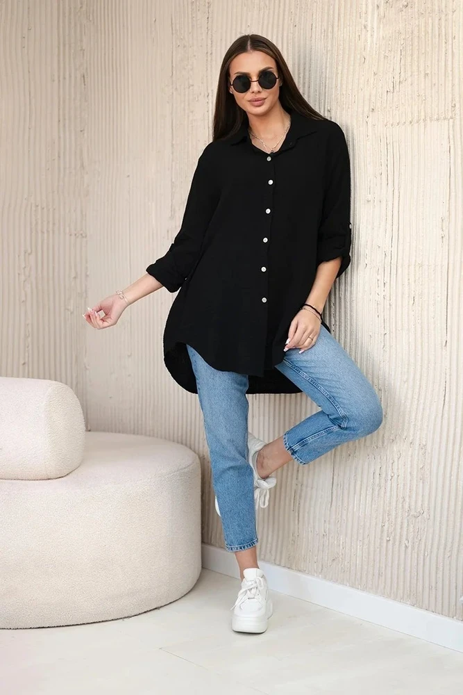Moteriška mušlino palaidinė oversize, juodos spalvos