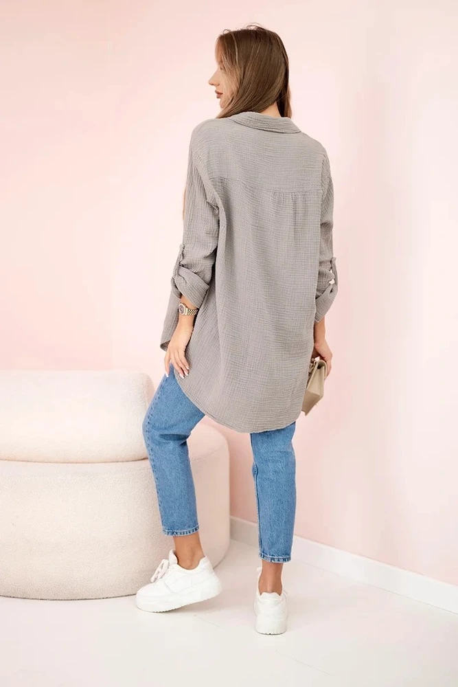 Moteriška muslino palaidinė oversize, kapučino spalvos