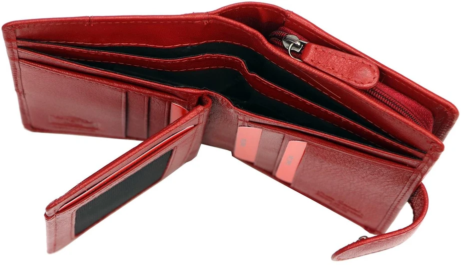 Moteriška natūralios odos piniginė Pierre Cardin, 10 × 13,5 × 3,5 cm, raudona