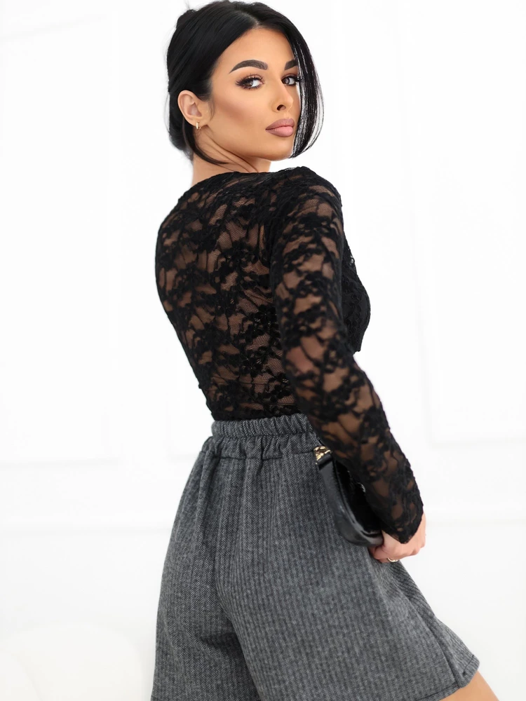 Moteriška nėriniuota palaidinė Italy Moda, juoda