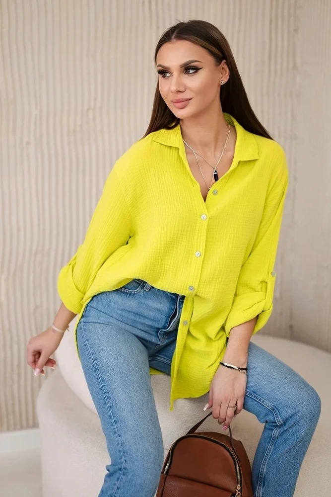 Moteriška oversize medvilninė muilino palaidinė, kiwi spalvos