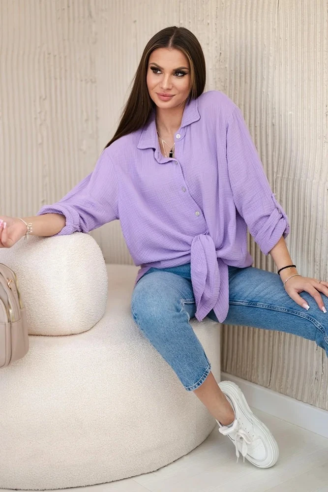 Moteriška oversize medvilninė mušelino palaidinė, violetinė