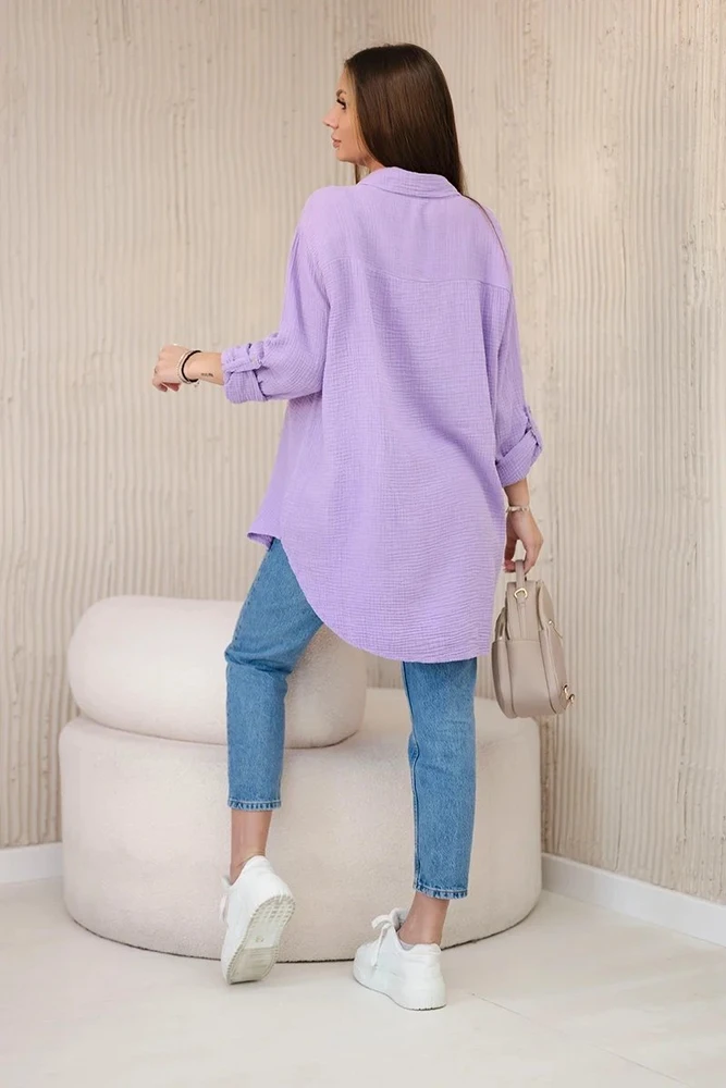 Moteriška oversize medvilninė mušelino palaidinė, violetinė