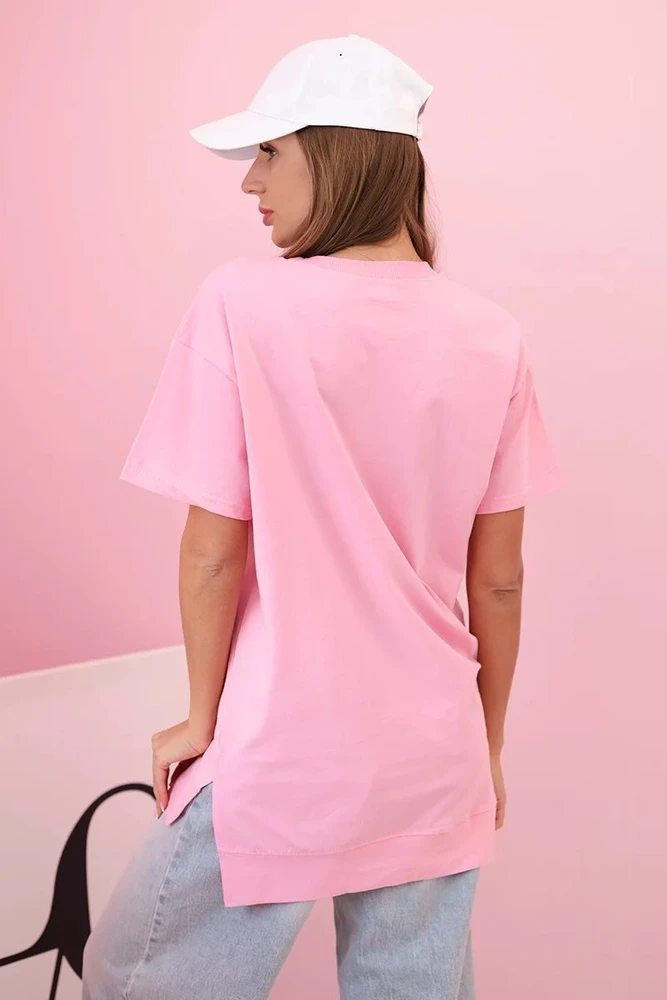 Moteriška oversize medvilninė palaidinė su širdele ir kutais, šviesiai rožinė