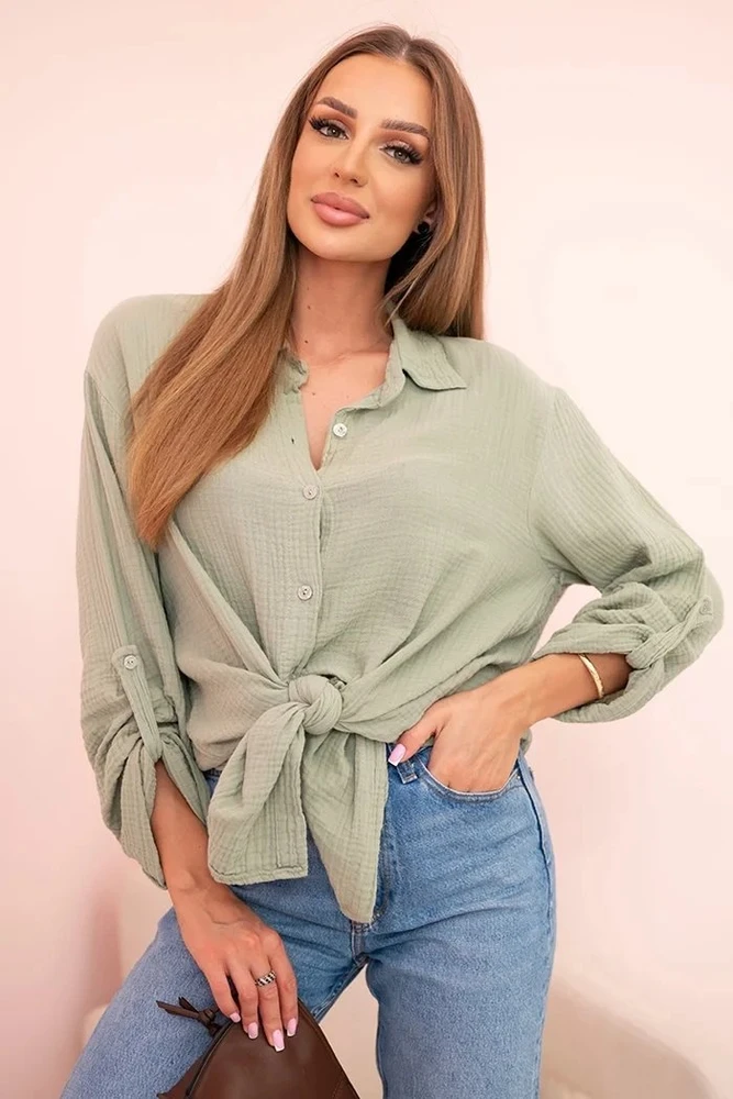 Moteriška oversize palaidinė iš muslino, chaki spalvos