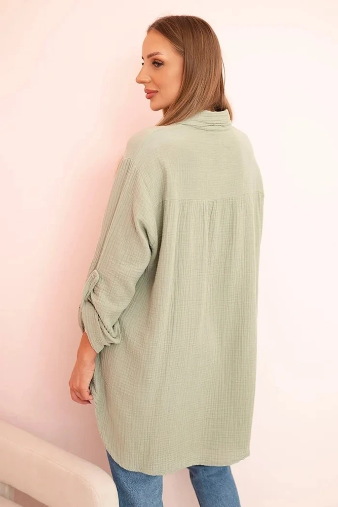 Moteriška oversize palaidinė iš muslino, chaki spalvos