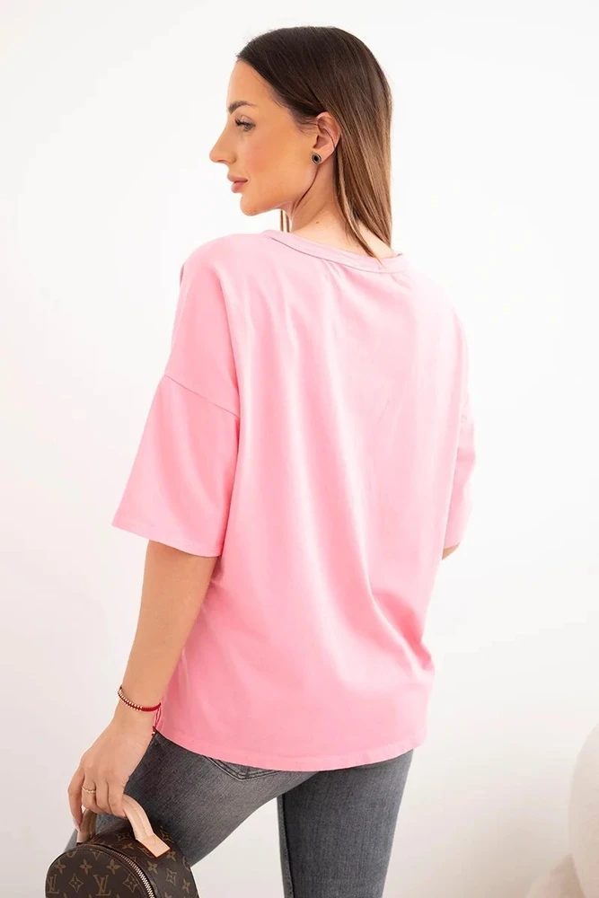 Moteriška oversized medvilninė palaidinė su gėlių raštu, šviesiai rožinė