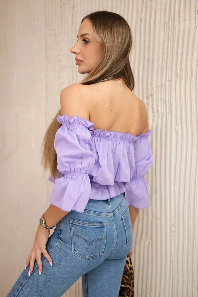 Moteriška palaidinė su atvirais pečiais, violetinė