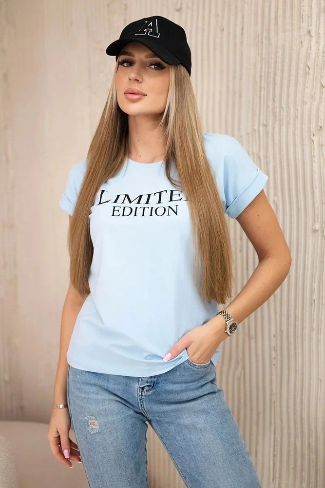 Moteriška palaidinė su „Limited edition“ užrašu, mėlyna ir juoda