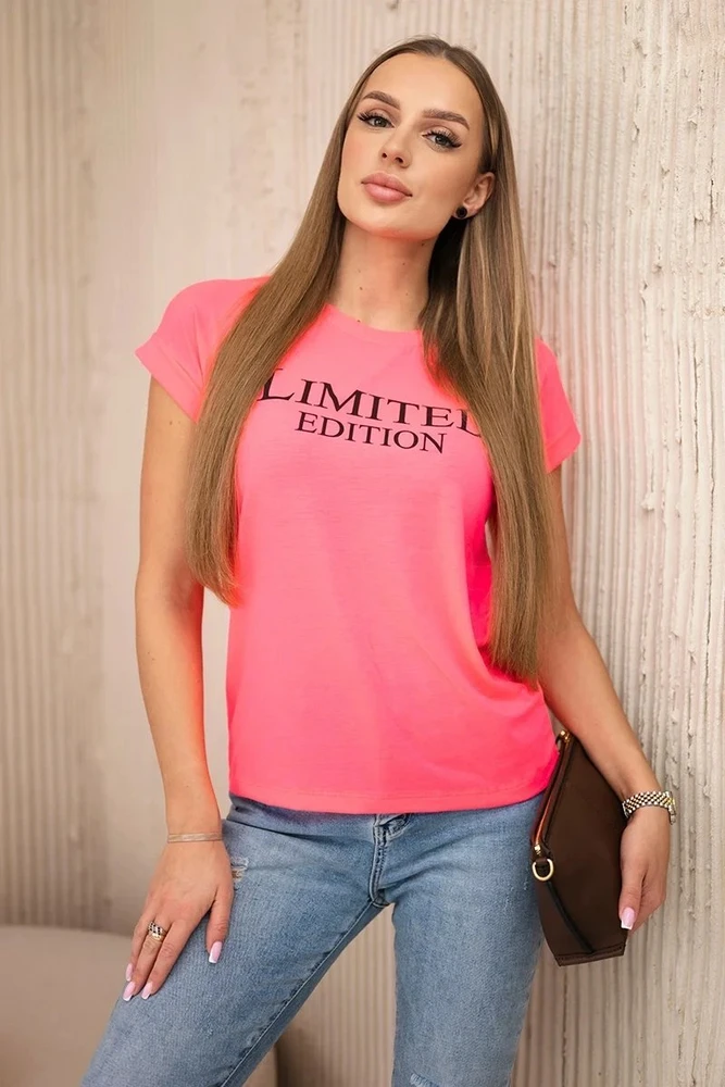 Moteriška palaidinė su „Limited edition“ užrašu, rožinė ir juoda