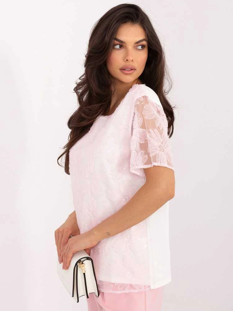 Moteriška palaidinė su nėriniais, šviesiai rožinė