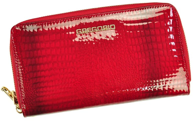 Natūralios lakuotos odos moteriška piniginė Gregorio GF118, pilka/ruda