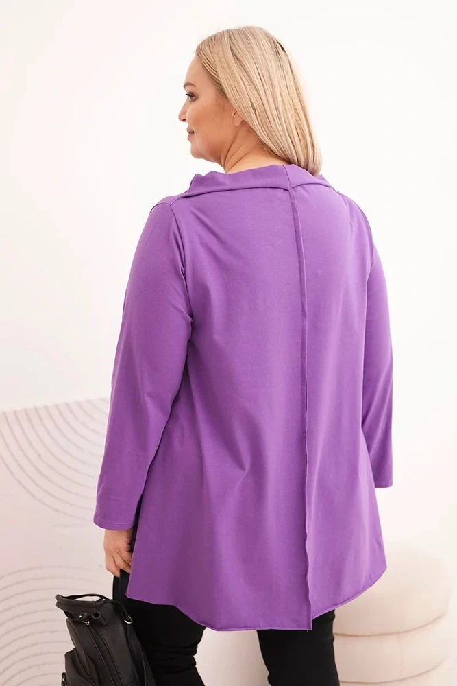 Moteriška Plus Size asimetrinė palaidinė su atlenkiamomis rankovėmis, violetinės spalvos