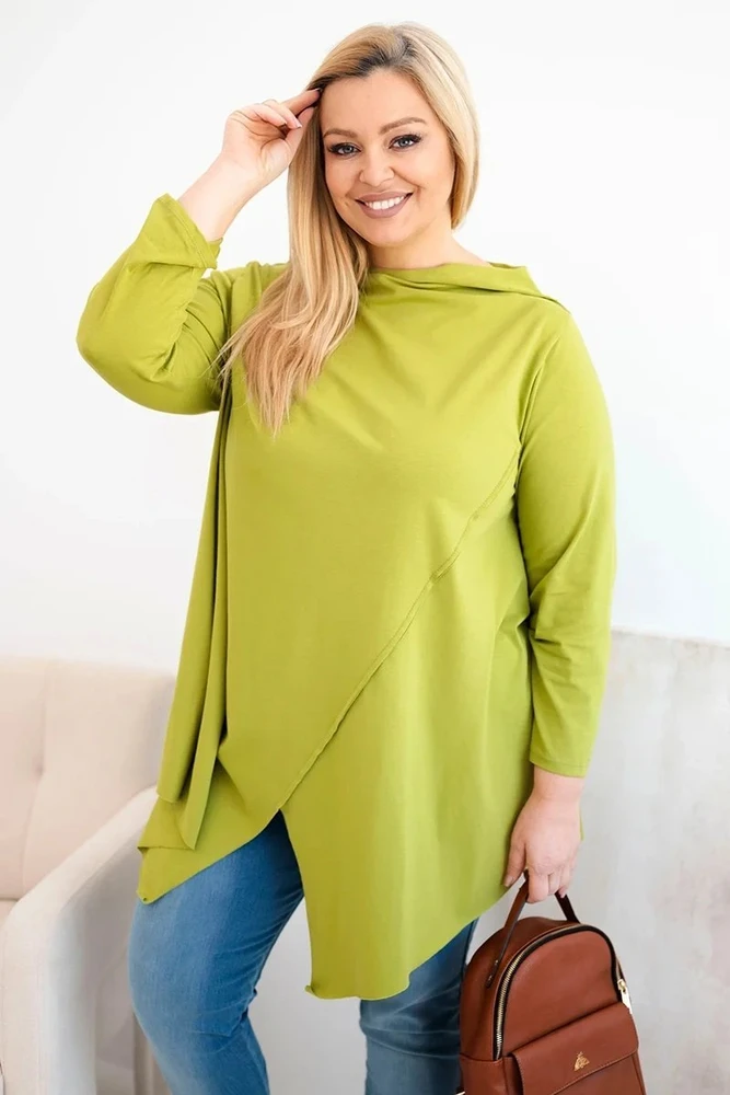 Moteriška Plus Size asimetrinė palaidinė su pariestomis rankovėmis, žalios spalvos
